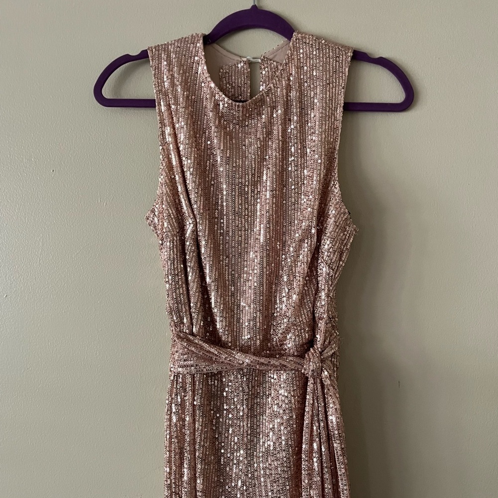 Ladies lined Jumpsuit Bronze color flare legs w/ tie sash - Picture 15 of 15